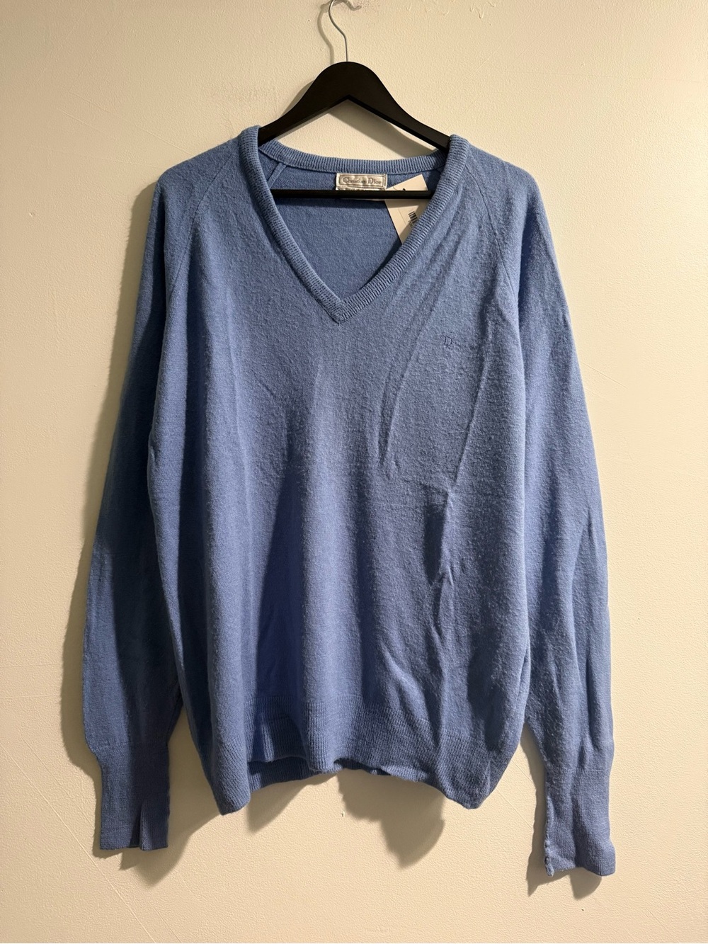 Vintage Christian Dior Light Blue V-Neck Sweater